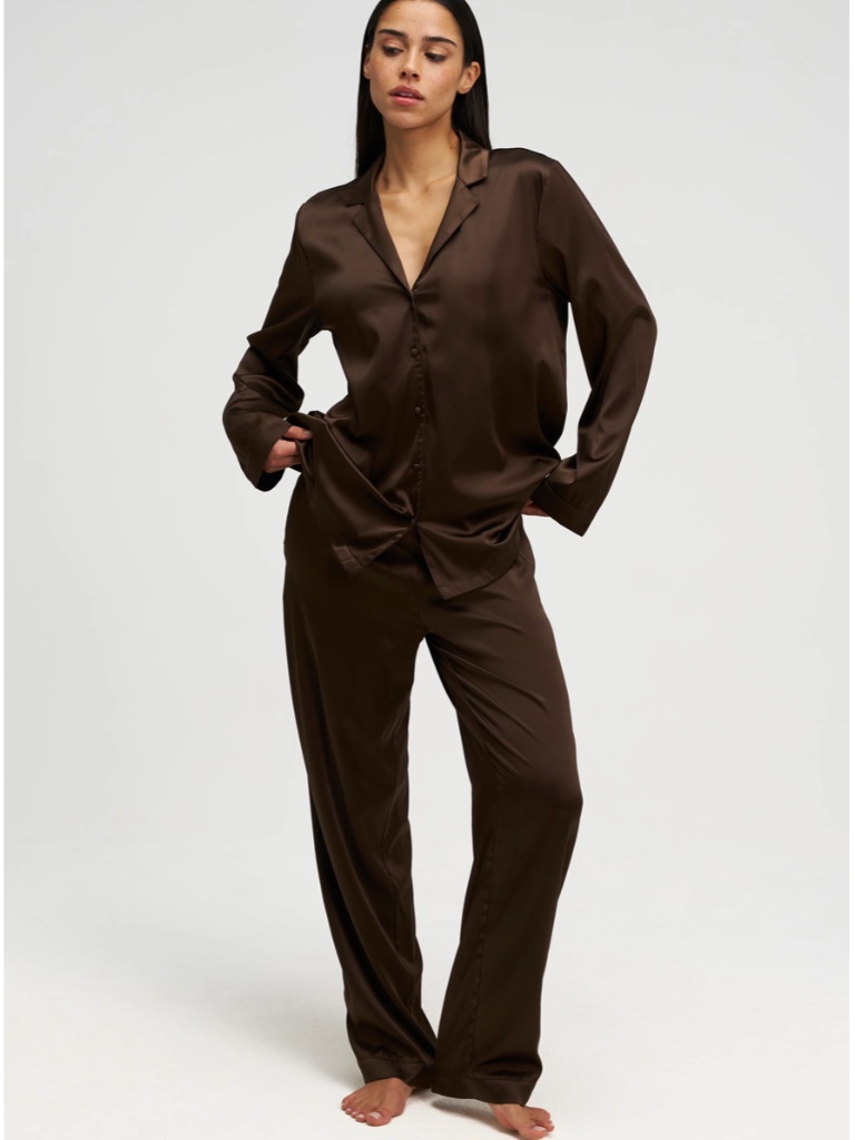 Dore & Rose Long Premium Silk Pj Set, Size: S, Color: N 13 Chocolate Au Nuit